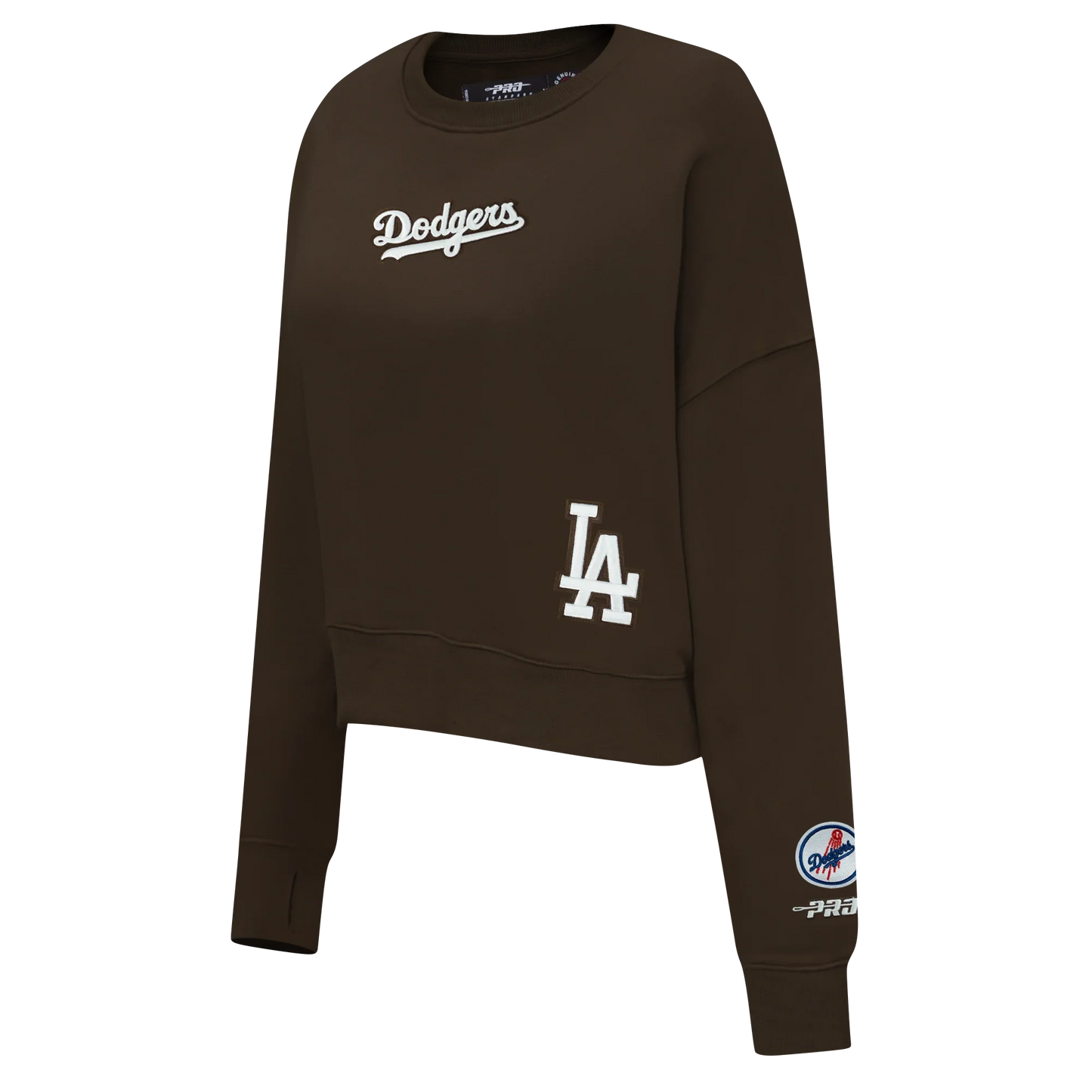 Pro Standard Womens LA Dodgers Cropped Wingspan Crewneck - Brown