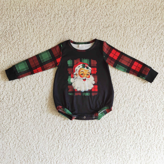 Plaid santa print long sleeves baby girls Christmas romper