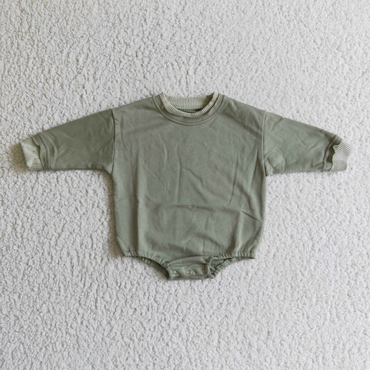 Olive cotton long sleeves baby girls sweater romper