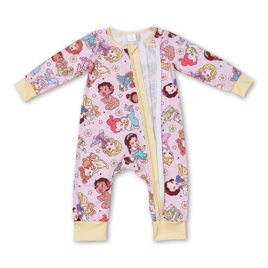 Long sleeves floral princess baby girls zipper romper