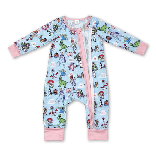 Long sleeves pig bear toy baby girls zipper romper