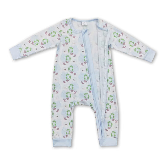 Light blue santa ruffle baby boys zipper Christmas romper