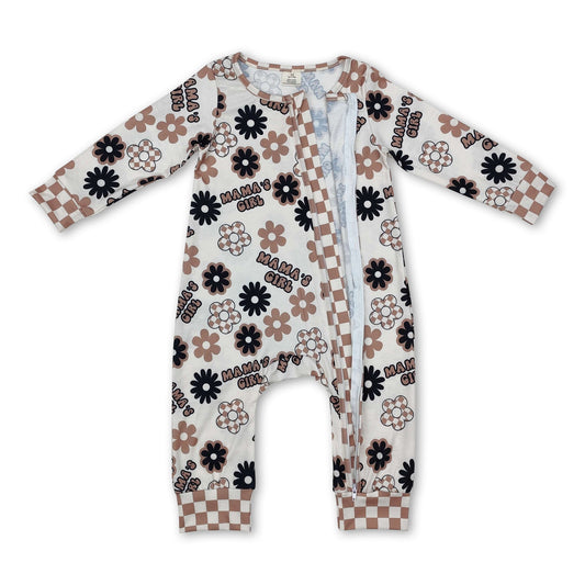 Mama's girls floral plaid baby zipper romper