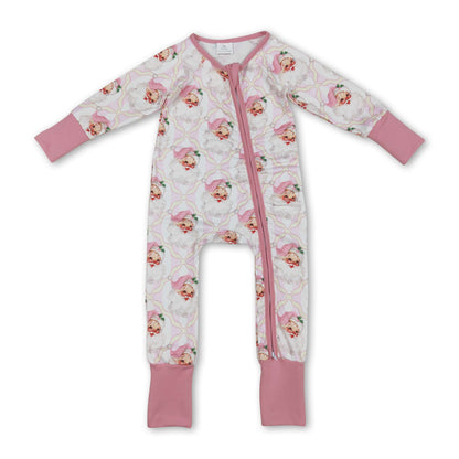 Long sleeves pink stripe santa baby girls Christmas romper