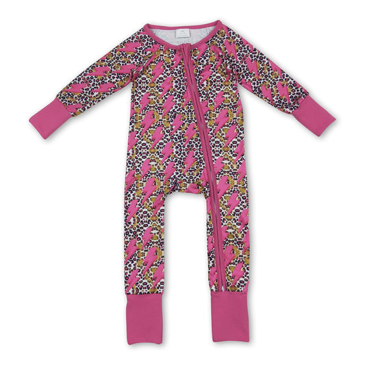 Hot pink thunder leopard baby girls zipper romper