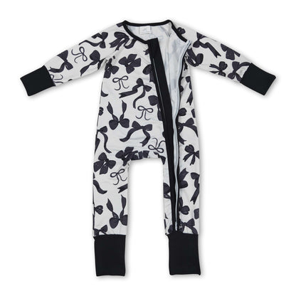 Long sleeves black bows baby girls zipper romper