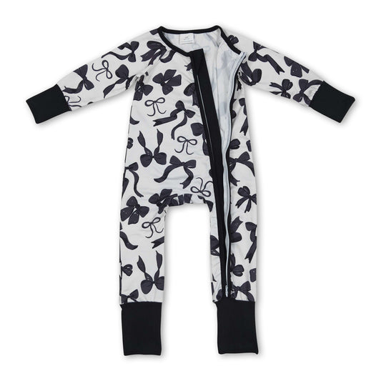 Long sleeves black bows baby girls zipper romper