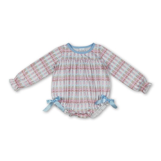 Long sleeves ballet bow baby girls Christmas romper