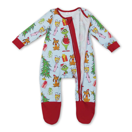 Green face Christmas tree girls Christmas zipper romper