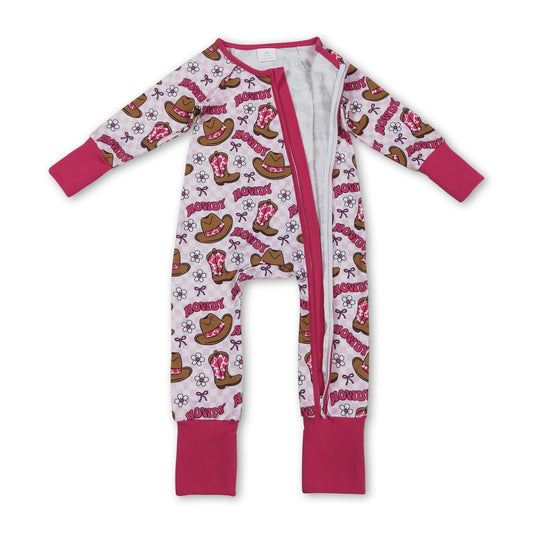 Cow boots howdy floral western baby girls zipper romper