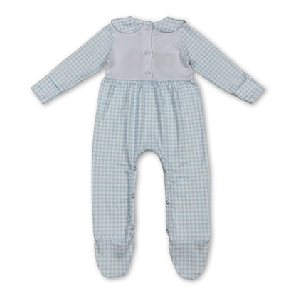 Long sleeves plaid pumpkin baby boy fall footed romper