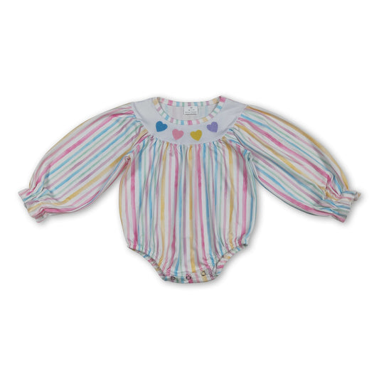 Long sleeves colorful stripe heart baby girls Valentine's romper