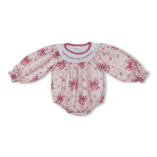 Long sleeves pink heart bow baby girls Valentine's romper