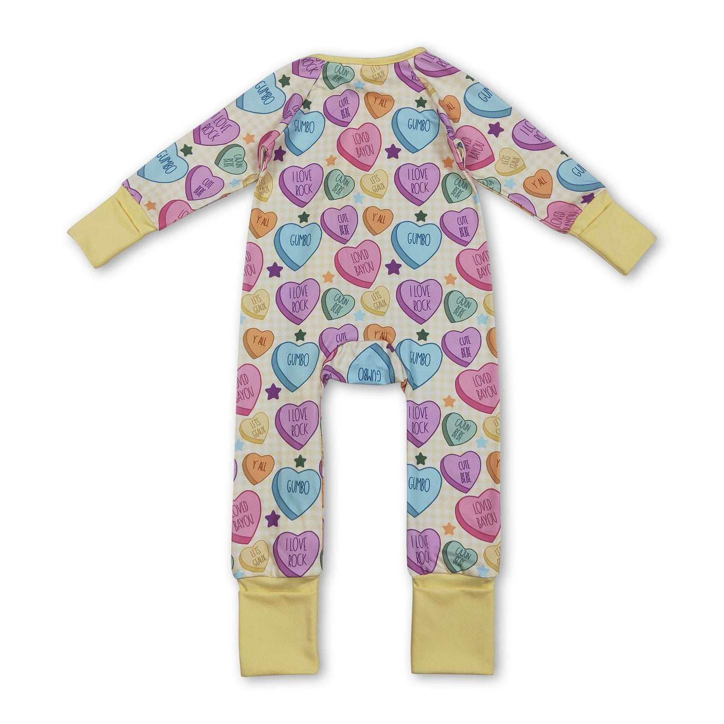 Long sleeves yellow plaid heart baby girls valentine's romper
