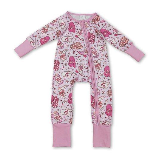 Pink heart boots hat western girls Valentine's zipper romper