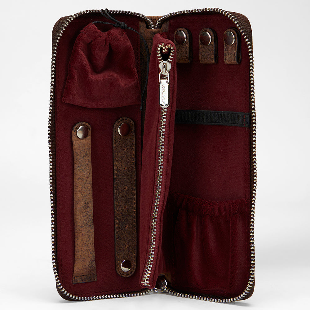 Loyal West RANCH ROAD JEWELERY CASE IN BROWN & WHITE COWHIDE