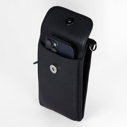 Loyal West SHELL PHONE BAG IN CALF LEATHER -BLACK