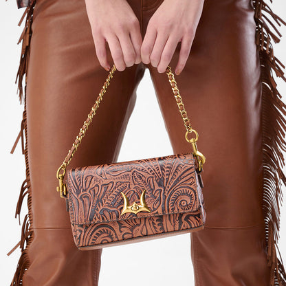 Loyal West SAVI MINI BAG IN  HAND FINISHED EMBOSSED LEATHER - BROWN