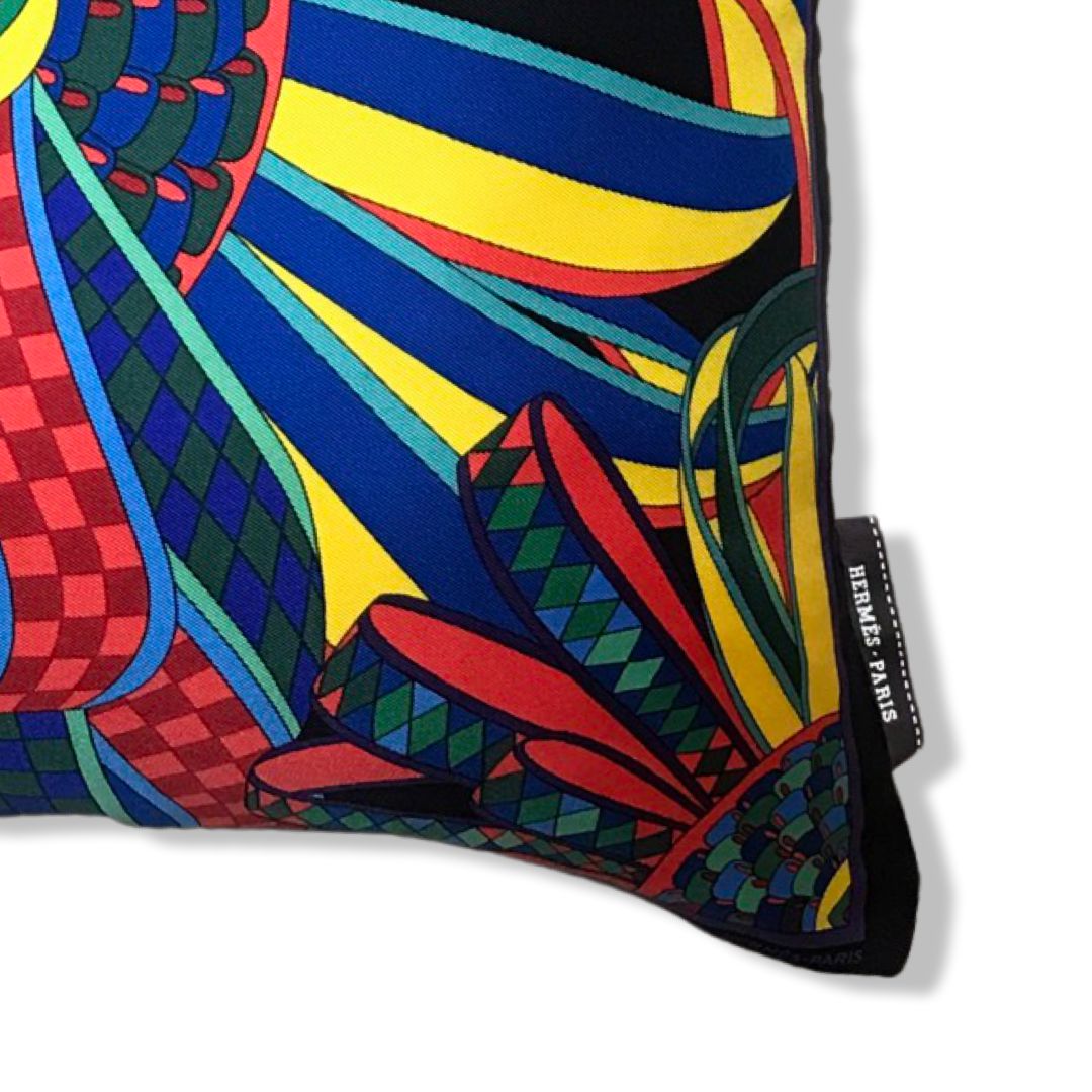 Flots du Cheval Vintage Silk Scarf Pillow 17"
