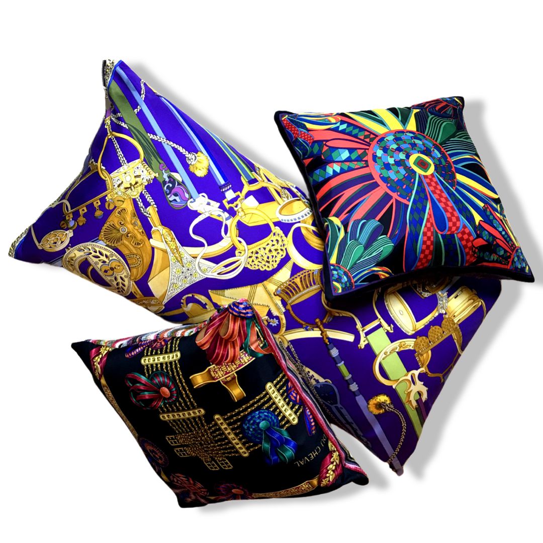 Flots du Cheval Vintage Silk Scarf Pillow 17"