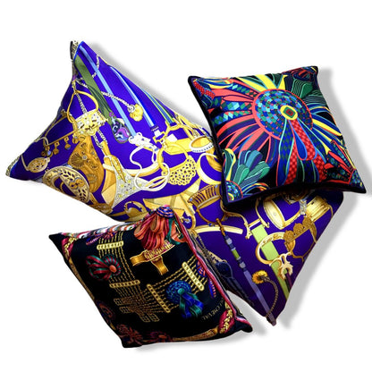Flots du Cheval Vintage Silk Scarf Pillow 17"