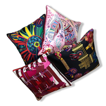 Flots du Cheval Vintage Silk Scarf Pillow 17"