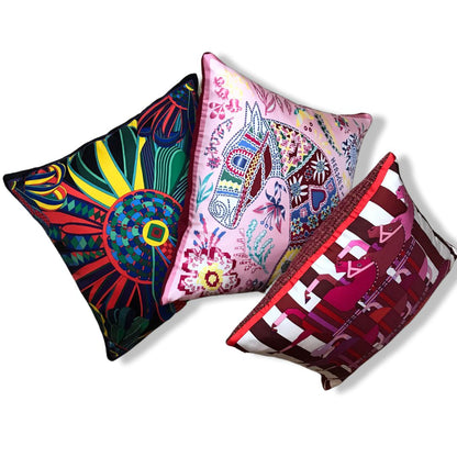 Flots du Cheval Vintage Silk Scarf Pillow 17"