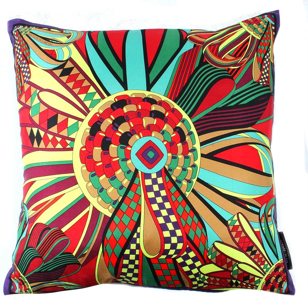 Flots du Cheval Vintage Silk Scarf Pillow 17"