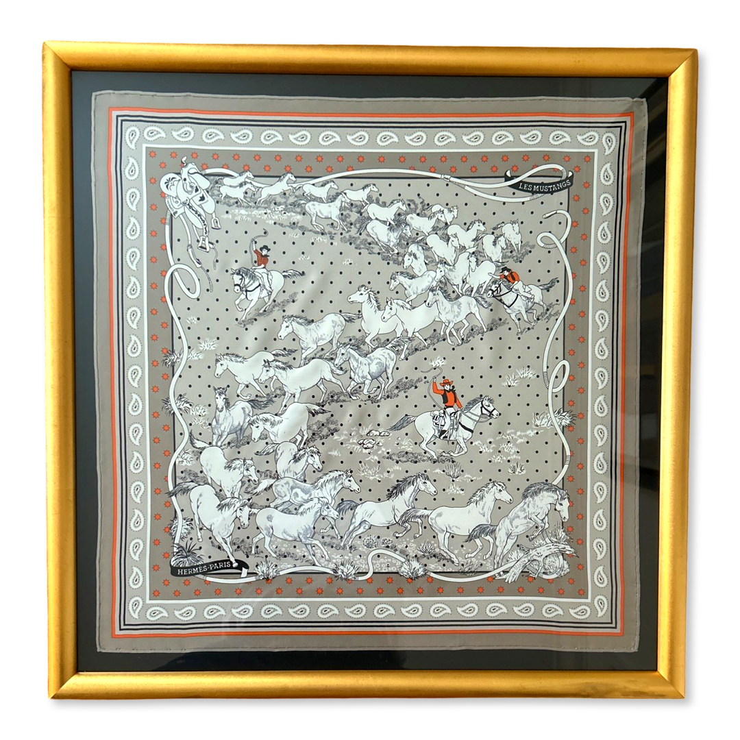 Mustangs  Bandana Framed Vintage Silk Scarf 26"
