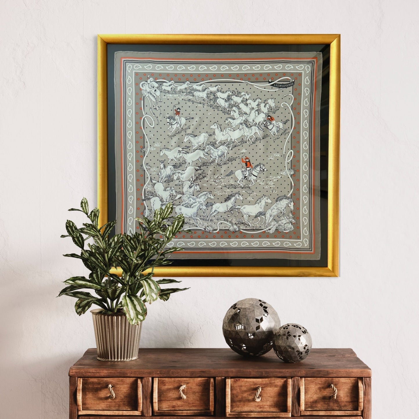 Mustangs  Bandana Framed Vintage Silk Scarf 26"