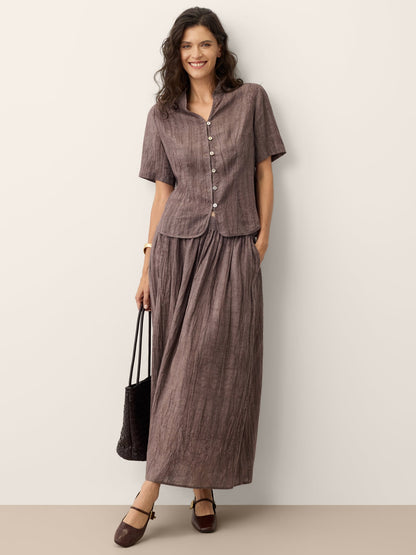 Linen Textured Pleated Waist Skirt ROSAMUND