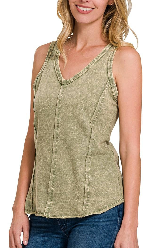 Zenana Women’s Crinkle Washed Terry Top – Relaxed Fit, Raw Hem