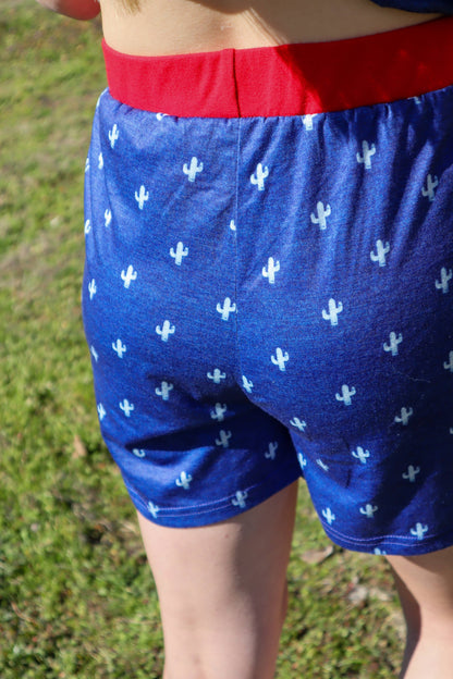 Cactus Drawstring Shorts – Western Summer Style