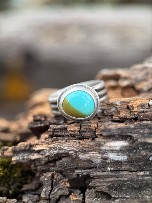 Turquoise Ring Size 9 | Sterling Silver Pattern Wire Band Ring | Handmade in Durango Colorado