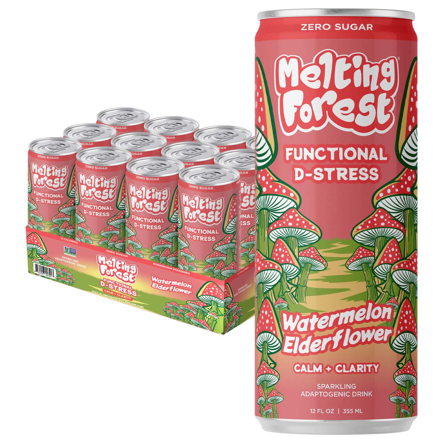 Mushroom D-Stress Drink 12 Pack - Watermelon Elderflower