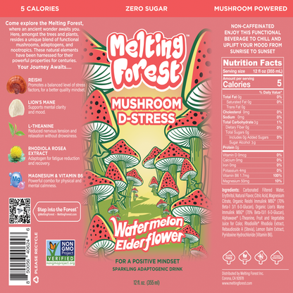Mushroom D-Stress Drink 12 Pack - Watermelon Elderflower