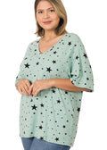 Zenana Star Print Raglan Top