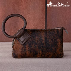 Montana West Genuine Hair-On Cowhide Ring Handle Wristlet Clutch Bag