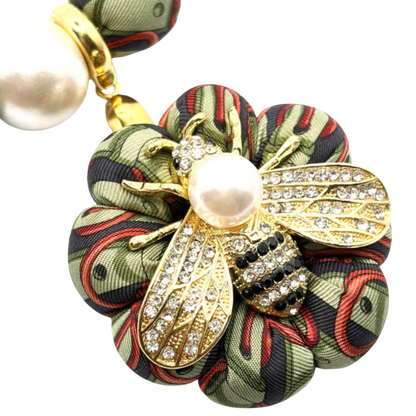 Belt Print Bumblebee Vintage Silk Necktie Necklace