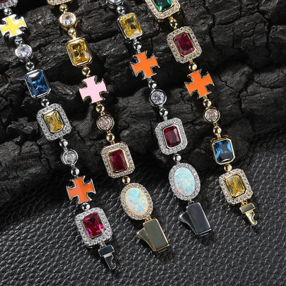 Hip-hop diamond multi-colored gemstone necklace