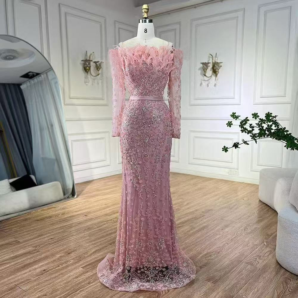 Black off Shoulder Feather Fishtail Gown Entry Lux Elegant Ladies Cocktail Host Evening Dress