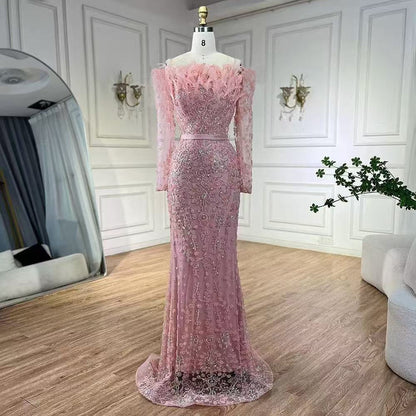 Black off Shoulder Feather Fishtail Gown Entry Lux Elegant Ladies Cocktail Host Evening Dress