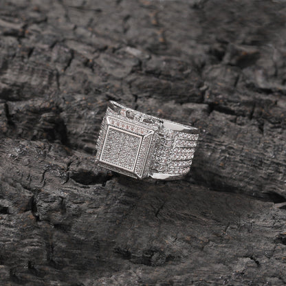 Hip-hop square diamond-encrusted couple ring