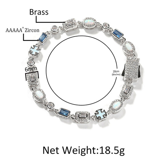 6mm blue colored gemstone bracelet with diamonds