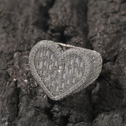 Hip-hop T-square heart-shaped zircon ring