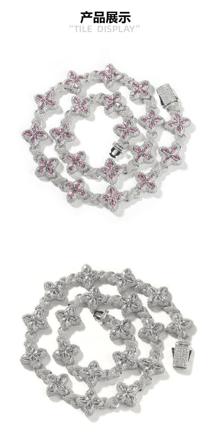 Hip-hop zircon colored infinite four-leaf clover necklace