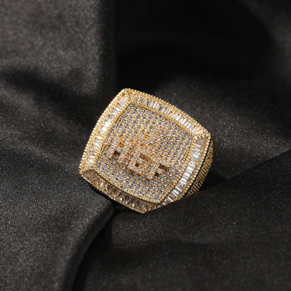 Hip-hop diamond-encrusted zircon DIY letter square ring