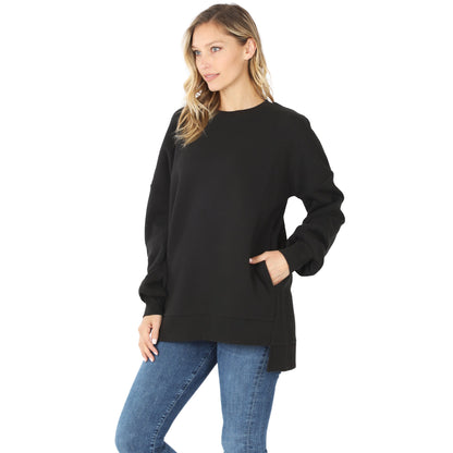 Zenana Long Sleeve Round Neck Hi-Low Hem Top