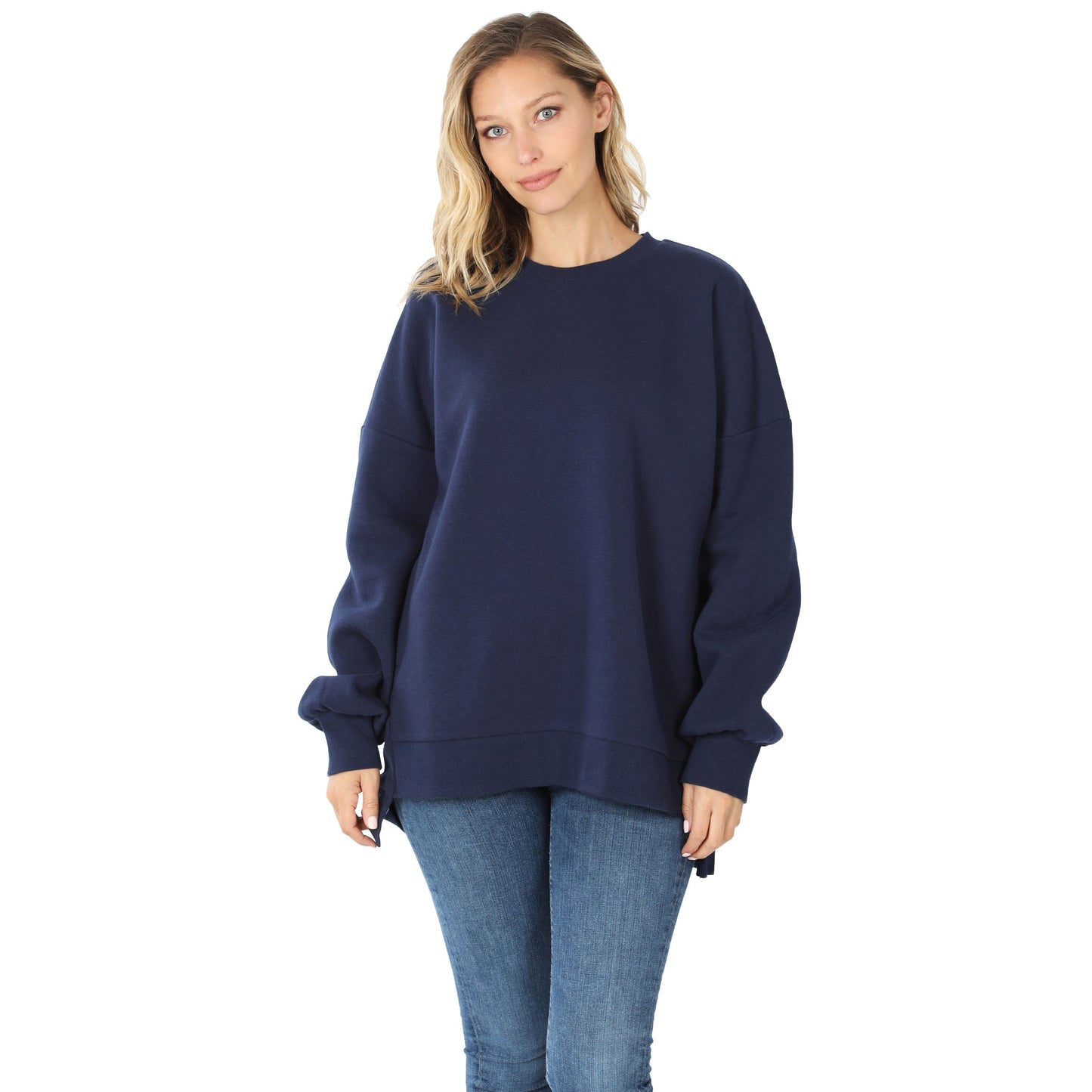 Zenana Long Sleeve Round Neck Hi-Low Hem Top