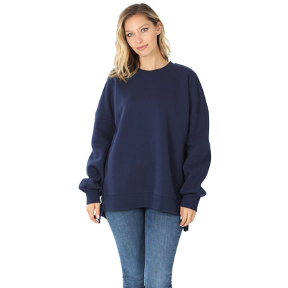 Zenana Long Sleeve Round Neck Hi-Low Hem Top